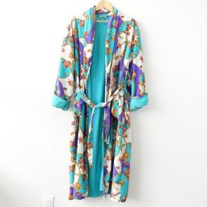 Vintage Victoria Secret Long Robe S Blue GOLD LABEL Gold Chain Terry Kimono 90s